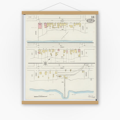 Old map wall art mockup — magnetic wood frame on white wall — Sanborn Fire Insurance Map from Gallipolis, Gallia County, Ohio (1895), Sheet #0011