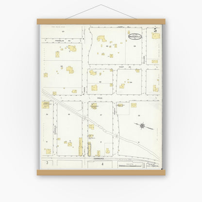 Old map wall art mockup — magnetic wood frame on white wall — Sanborn Fire Insurance Map from Madisonville, Madison County, Texas (1914), Sheet #0005