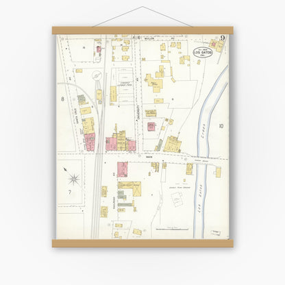 Old map wall art mockup — magnetic wood frame on white wall — Sanborn Fire Insurance Map from Los Gatos, Santa Clara County, California (1904), Sheet #0009