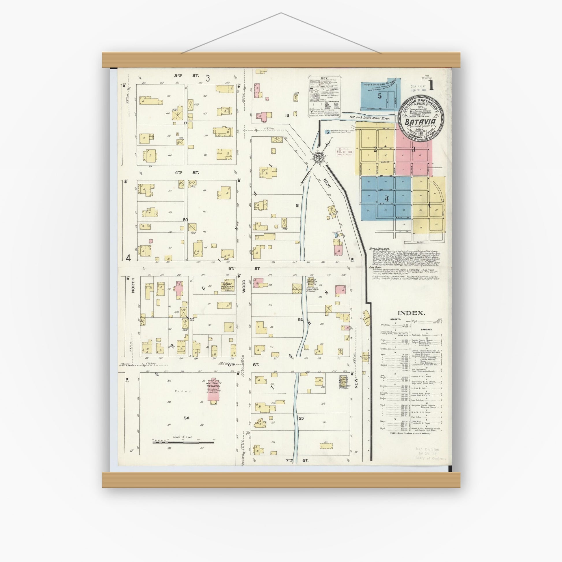 Old map wall art mockup — magnetic wood frame on white wall — Sanborn Fire Insurance Map from Batavia, Clermont County, Ohio (1911) - Complete Map Set