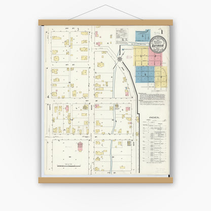 Old map wall art mockup — magnetic wood frame on white wall — Sanborn Fire Insurance Map from Batavia, Clermont County, Ohio (1911) - Complete Map Set