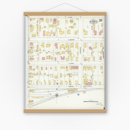 Old map wall art mockup — magnetic wood frame on white wall — Sanborn Fire Insurance Map from Mount Vernon, Knox County, Ohio (1903), Sheet #0013