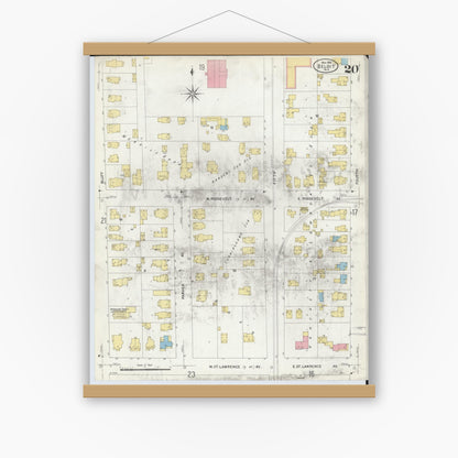 Old map wall art mockup — magnetic wood frame on white wall — Sanborn Fire Insurance Map from Beloit, Rock County, Wisconsin (1908), Sheet #0020