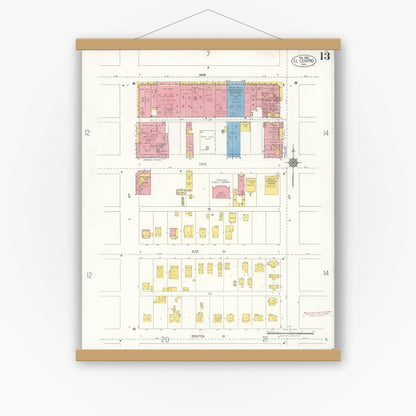 Old map wall art mockup — magnetic wood frame on white wall — Sanborn Fire Insurance Map from El Centro, Imperial County, California (1922), Sheet #0013