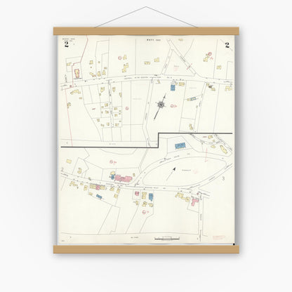 Old map wall art mockup — magnetic wood frame on white wall — Sanborn Fire Insurance Map from Weston, Middlesex County, Massachusetts (1941), Sheet #0002