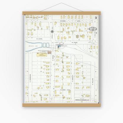 Old map wall art mockup — magnetic wood frame on white wall — Sanborn Fire Insurance Map from Stillwater, Washington County, Minnesota (1910), Sheet #0003