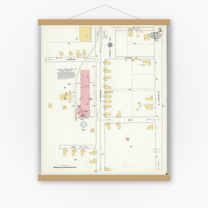 Old map wall art mockup — magnetic wood frame on white wall — Sanborn Fire Insurance Map from Shelby, Cleveland County, North Carolina (1916), Sheet #0005