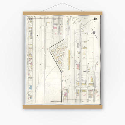 Old map wall art mockup — magnetic wood frame on white wall — Sanborn Fire Insurance Map from Borger, Hutchinson County, Texas (1950), Sheet #0010