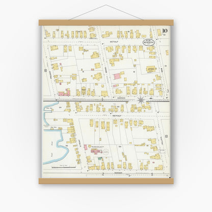 Old map wall art mockup — magnetic wood frame on white wall — Sanborn Fire Insurance Map from New Bern, Craven County, North Carolina (1904), Sheet #0010
