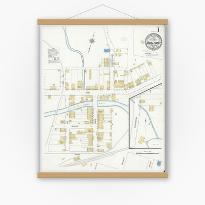 Old map wall art mockup — magnetic wood frame on white wall — Sanborn Fire Insurance Map from Middleport, Schuylkill County, Pennsylvania (1912) - Complete Map Set