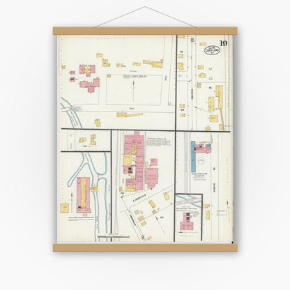 Old map wall art mockup — magnetic wood frame on white wall — Sanborn Fire Insurance Map from Cortland, Cortland County, New York (1902), Sheet #0019