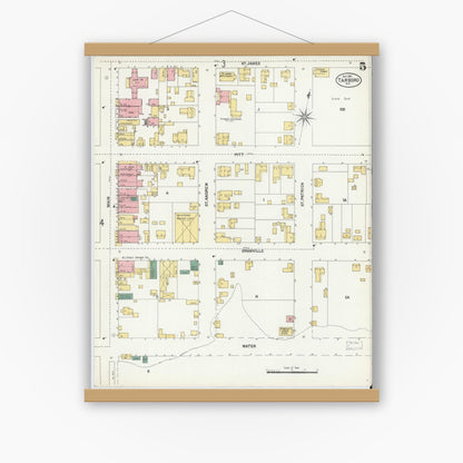 Old map wall art mockup — magnetic wood frame on white wall — Sanborn Fire Insurance Map from Tarboro, Edgecombe County, North Carolina (1901), Sheet #0005