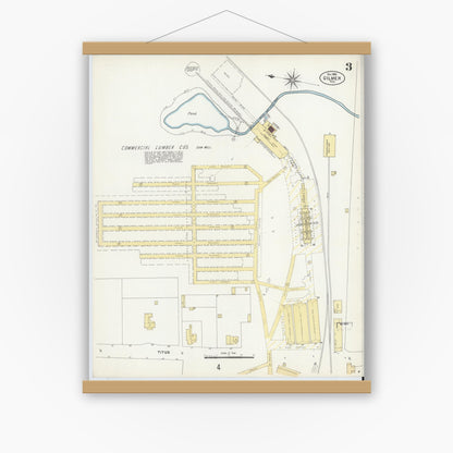 Old map wall art mockup — magnetic wood frame on white wall — Sanborn Fire Insurance Map from Gilmer, Upshur County, Texas (1902), Sheet #0003
