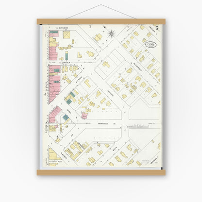 Old map wall art mockup — magnetic wood frame on white wall — Sanborn Fire Insurance Map from Caro, Tuscola County, Michigan (1909), Sheet #0005