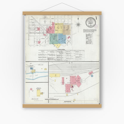 Old map wall art mockup — magnetic wood frame on white wall — Sanborn Fire Insurance Map from Amboy, Lee County, Illinois (1902) - Complete Map Set