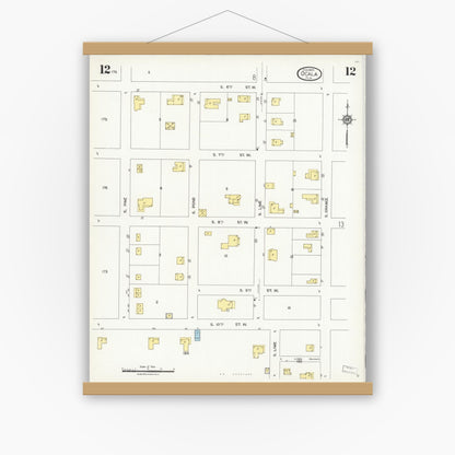 Old map wall art mockup — magnetic wood frame on white wall — Sanborn Fire Insurance Map from Ocala, Marion County, Florida (1924), Sheet #0012