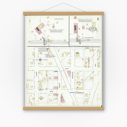 Old map wall art mockup — magnetic wood frame on white wall — Sanborn Fire Insurance Map from Christopher, Franklin County, Illinois (1910), Sheet #0002