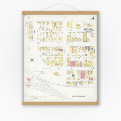 Old map wall art mockup — magnetic wood frame on white wall — Sanborn Fire Insurance Map from Two Harbors, Lake County, Minnesota (1907), Sheet #0002