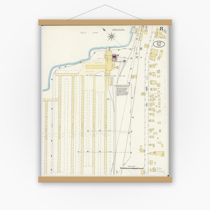 Old map wall art mockup — magnetic wood frame on white wall — Sanborn Fire Insurance Map from Ely, Saint Louis County, Minnesota (1906), Sheet #0008