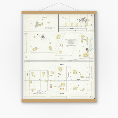 Old map wall art mockup — magnetic wood frame on white wall — Sanborn Fire Insurance Map from Van Alstyne, Grayson County, Texas (1907), Sheet #0004