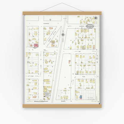 Old map wall art mockup — magnetic wood frame on white wall — Sanborn Fire Insurance Map from Brainerd, Crow Wing County, Minnesota (1917), Sheet #0013