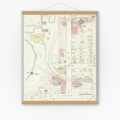 Old map wall art mockup — magnetic wood frame on white wall — Sanborn Fire Insurance Map from De Pere, Brown County, Wisconsin (1914), Sheet #0002