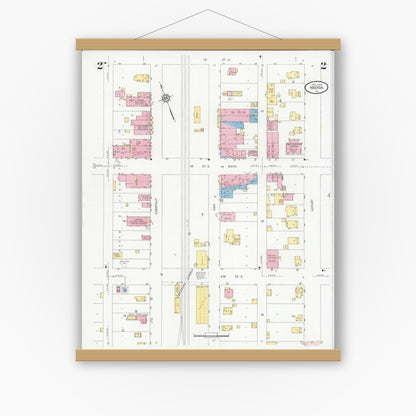 Old map wall art mockup — magnetic wood frame on white wall — Sanborn Fire Insurance Map from Neoga, Cumberland County, Illinois (1930), Sheet #0002