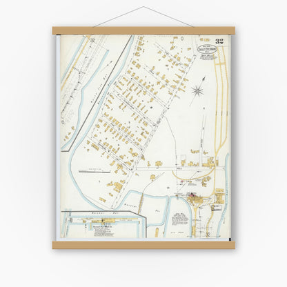 Old map wall art mockup — magnetic wood frame on white wall — Sanborn Fire Insurance Map from Sault Sainte Marie, Chippewa County, Michigan (1906), Sheet #0032