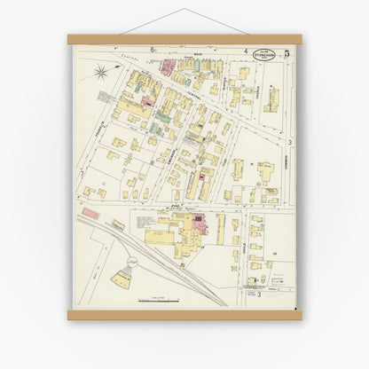 Old map wall art mockup — magnetic wood frame on white wall — Sanborn Fire Insurance Map from Stoneham, Middlesex County, Massachusetts (1897), Sheet #0005