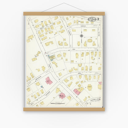 Old map wall art mockup — magnetic wood frame on white wall — Sanborn Fire Insurance Map from Attleboro, Bristol County, Massachusetts (1916), Sheet #0003