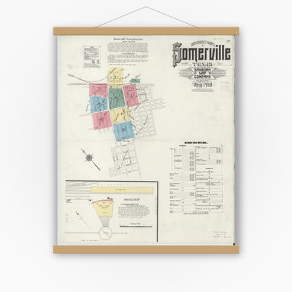 Old map wall art mockup — magnetic wood frame on white wall — Sanborn Fire Insurance Map from Somerville, Burleson County, Texas (1910) - Complete Map Set