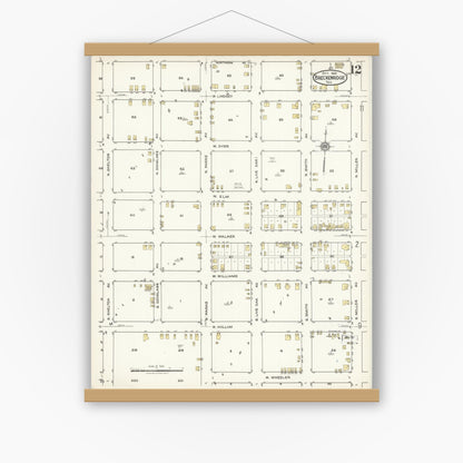 Old map wall art mockup — magnetic wood frame on white wall — Sanborn Fire Insurance Map from Breckenridge, Stephens County, Texas (1921), Sheet #0012