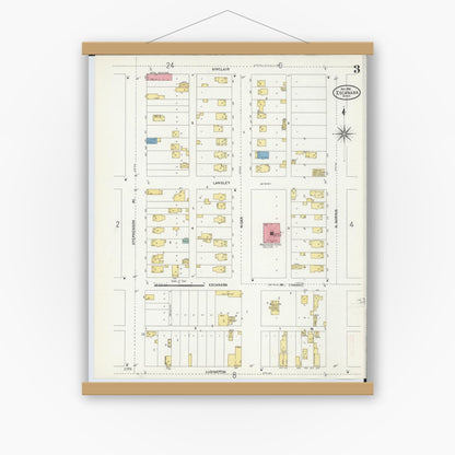 Old map wall art mockup — magnetic wood frame on white wall — Sanborn Fire Insurance Map from Escanaba, Delta County, Michigan (1906), Sheet #0003