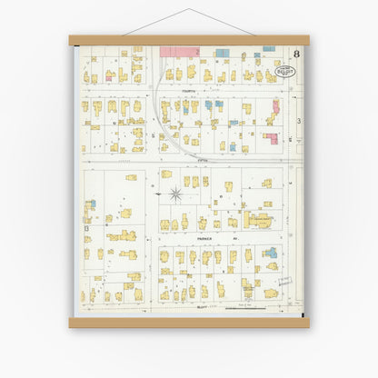 Old map wall art mockup — magnetic wood frame on white wall — Sanborn Fire Insurance Map from Beloit, Rock County, Wisconsin (1902), Sheet #0008