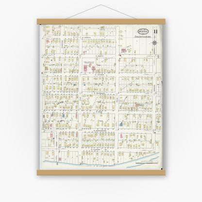 Old map wall art mockup — magnetic wood frame on white wall — Sanborn Fire Insurance Map from Morris, Grundy County, Illinois (1916), Sheet #0011
