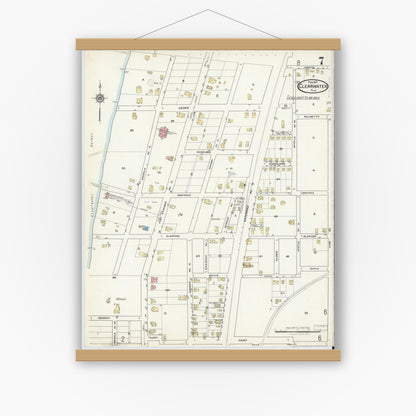 Old map wall art mockup — magnetic wood frame on white wall — Sanborn Fire Insurance Map from Clearwater, Pinellas County, Florida (1917), Sheet #0007