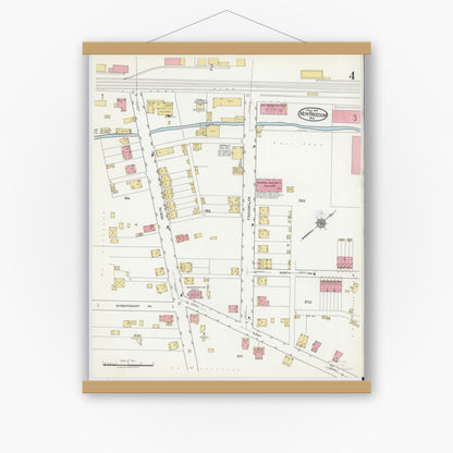 Old map wall art mockup — magnetic wood frame on white wall — Sanborn Fire Insurance Map from New Freedom, York County, Pennsylvania (1919), Sheet #0004