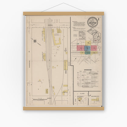 Old map wall art mockup — magnetic wood frame on white wall — Sanborn Fire Insurance Map from Decatur, Van Buren County, Michigan (1922) - Complete Map Set