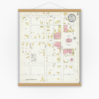 Old map wall art mockup — magnetic wood frame on white wall — Sanborn Fire Insurance Map from Bellville, Austin County, Texas (1896) - Complete Map Set