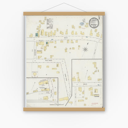 Old map wall art mockup — magnetic wood frame on white wall — Sanborn Fire Insurance Map from Smyrna, Chenango County, New York (1894) - Complete Map Set