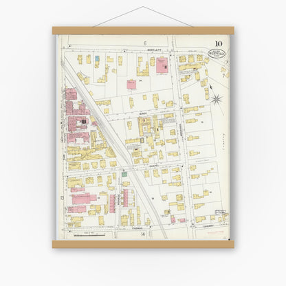 Old map wall art mockup — magnetic wood frame on white wall — Sanborn Fire Insurance Map from Westfield, Hampden County, Massachusetts (1905), Sheet #0010
