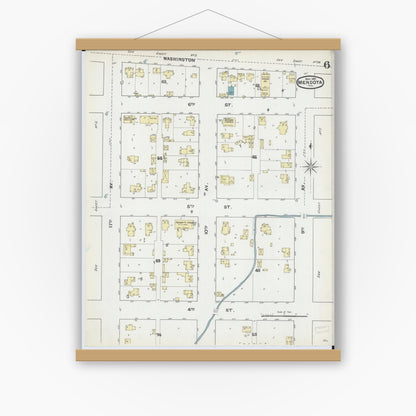 Old map wall art mockup — magnetic wood frame on white wall — Sanborn Fire Insurance Map from Mendota, La Salle County, Illinois (1891), Sheet #0006