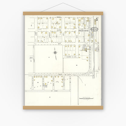 Old map wall art mockup — magnetic wood frame on white wall — Sanborn Fire Insurance Map from Bartlett, Bell and Williamson Counties, Texas (1921), Sheet #0005
