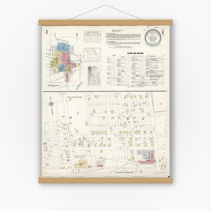Old map wall art mockup — magnetic wood frame on white wall — Sanborn Fire Insurance Map from Union, Franklin County, Missouri (1935) - Complete Map Set