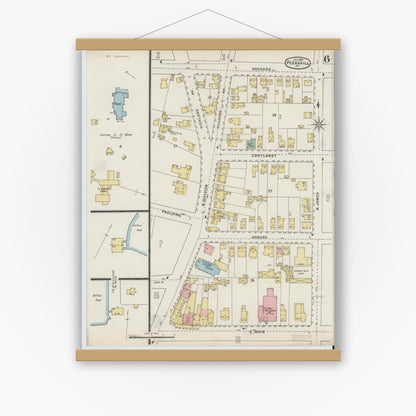 Old map wall art mockup — magnetic wood frame on white wall — Sanborn Fire Insurance Map from Peekskill, Westchester County, New York (1895), Sheet #0006