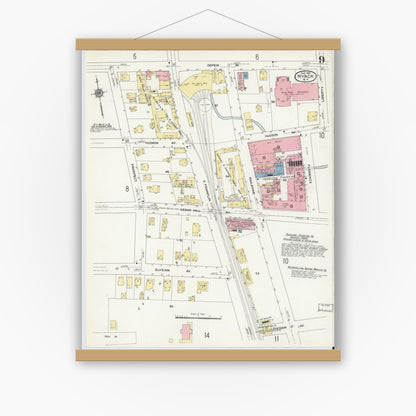 Old map wall art mockup — magnetic wood frame on white wall — Sanborn Fire Insurance Map from Nyack, Rockland County, New York. (1910), Sheet #0009