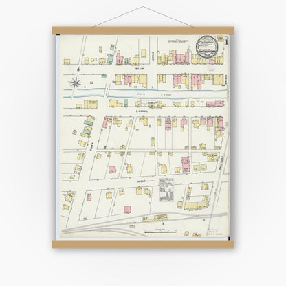Old map wall art mockup — magnetic wood frame on white wall — Sanborn Fire Insurance Map from Newcomerstown, Tuscarawas County, Ohio (1895) - Complete Map Set