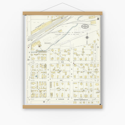 Old map wall art mockup — magnetic wood frame on white wall — Sanborn Fire Insurance Map from Ishpeming, Marquette County, Michigan (1911), Sheet #0008