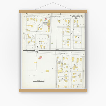 Old map wall art mockup — magnetic wood frame on white wall — Sanborn Fire Insurance Map from Bowling Green, Wood County, Ohio (1900), Sheet #0010