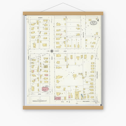 Old map wall art mockup — magnetic wood frame on white wall — Sanborn Fire Insurance Map from Delta, Fulton County, Ohio (1905), Sheet #0008